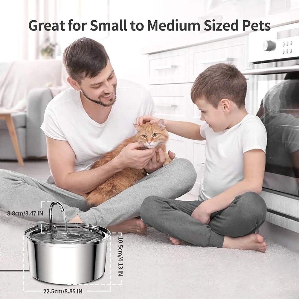 Stainless Steel Pet Water Feeder Cat Automatic Fountain USB Mute Filter Bowl