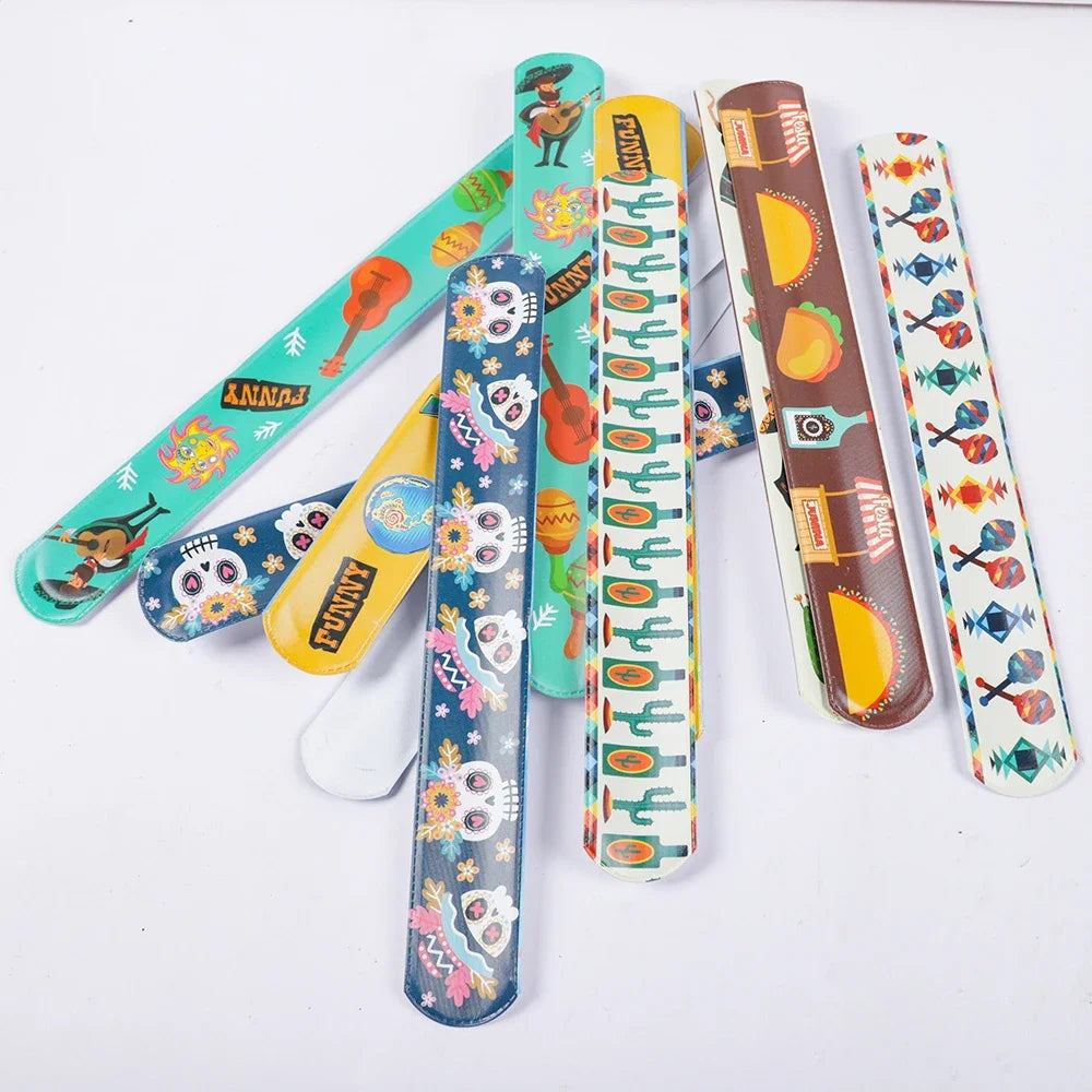 12pcs Mexican Fiesta Theme Cactus TACO Slap Bracelets Wristband Toy for Birthday Party