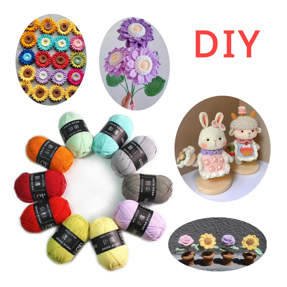 Likeecords 4-Strand Milk Cotton Yarn 60g Soft Baby Yarn for Knitting and Crochet