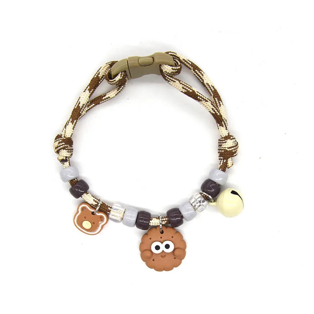 Cute Colorful Pet Necklace Braided Adjustable Cat Puppy Collar with Bells Cat Neck Chain Puppy