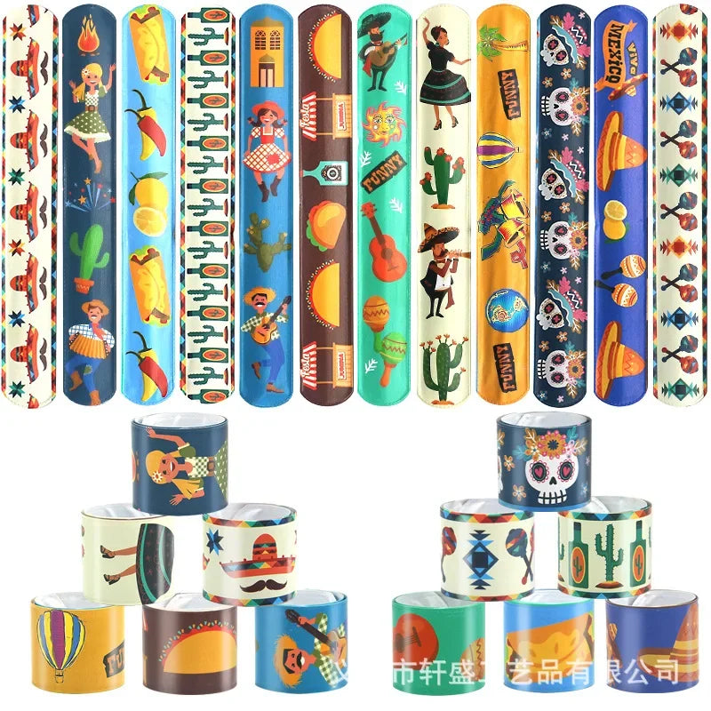 12pcs Mexican Fiesta Theme Cactus TACO Slap Bracelets Wristband Toy for Birthday Party