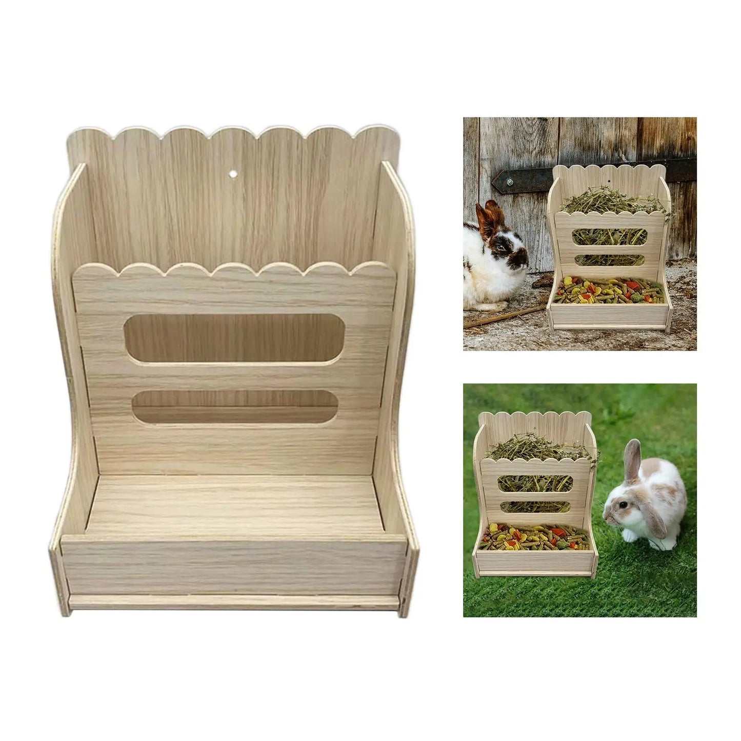 Hay Feeder Wood Grass Holder Multipurpose Guinea Pigs Food Dispenser Food Feeding Manger for Small Pets Bunny Hamsters