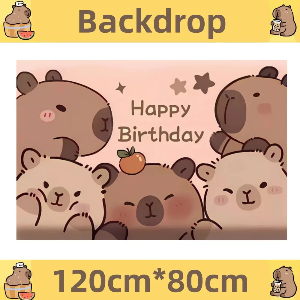 Capybara Birthday Decorations Balloons Cute Tableware Set