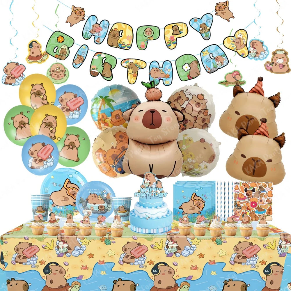 Capybara Birthday Decorations Balloons Cute Tableware Set