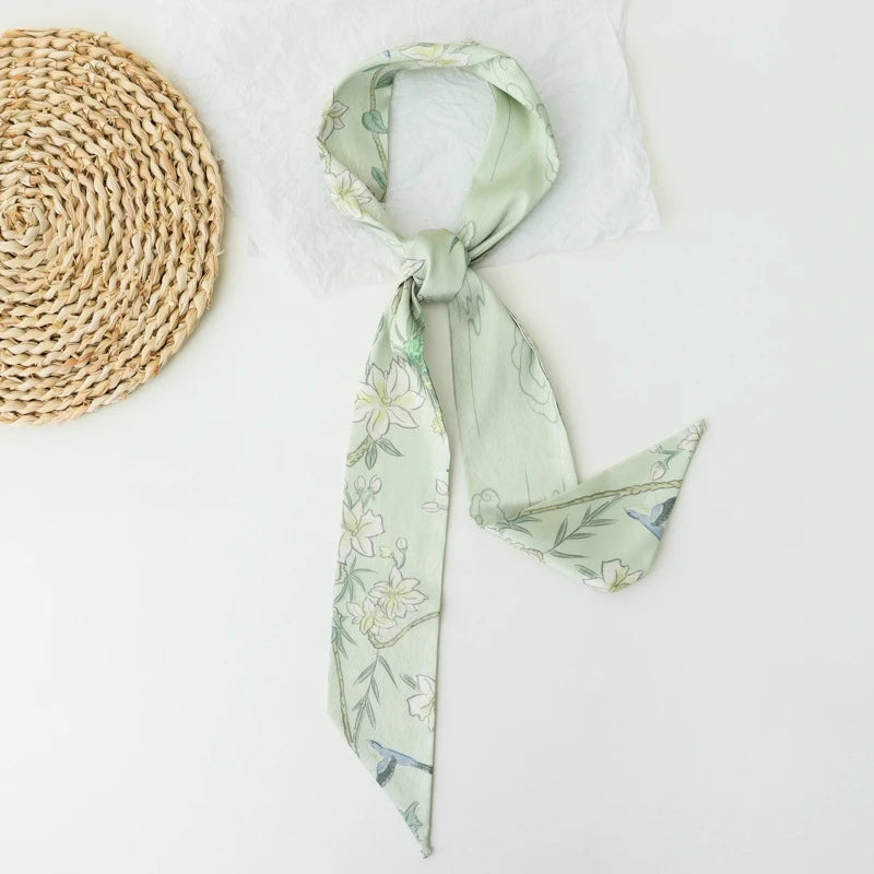 Retro Print Long Skinny Neckerchief Scarves for Women