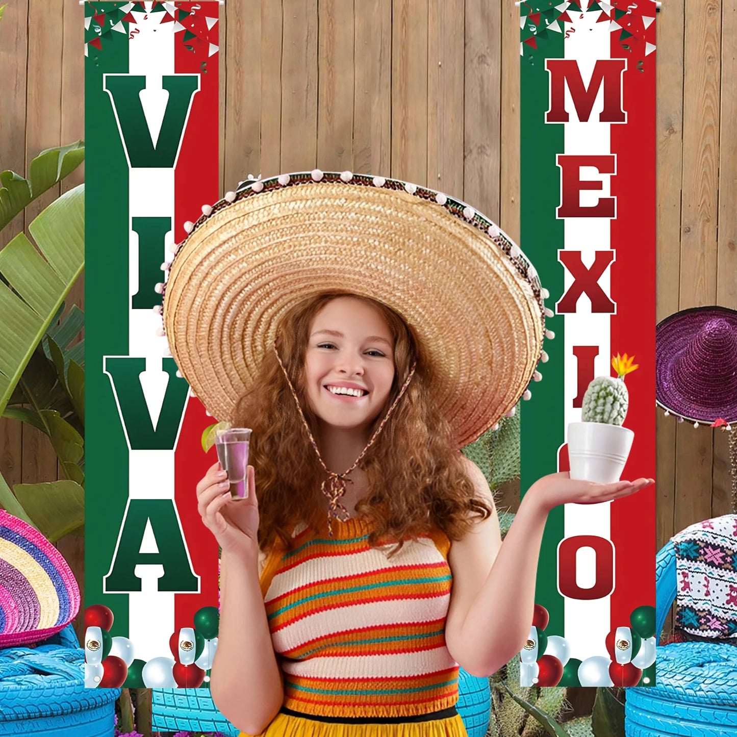 Viva Mexico Porch Banner September 16th Mexican Independence Day Party Front Door Sign Wall Hanging Banner Decorations