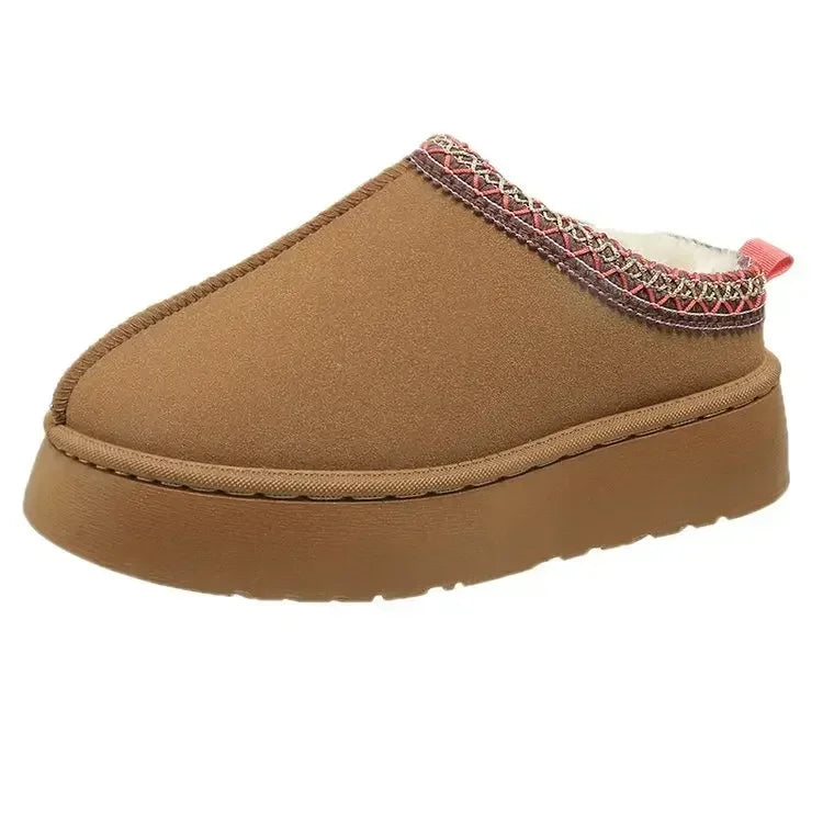 Women's Wool Slippers Warm Sheepskin Platform Shoes 2024