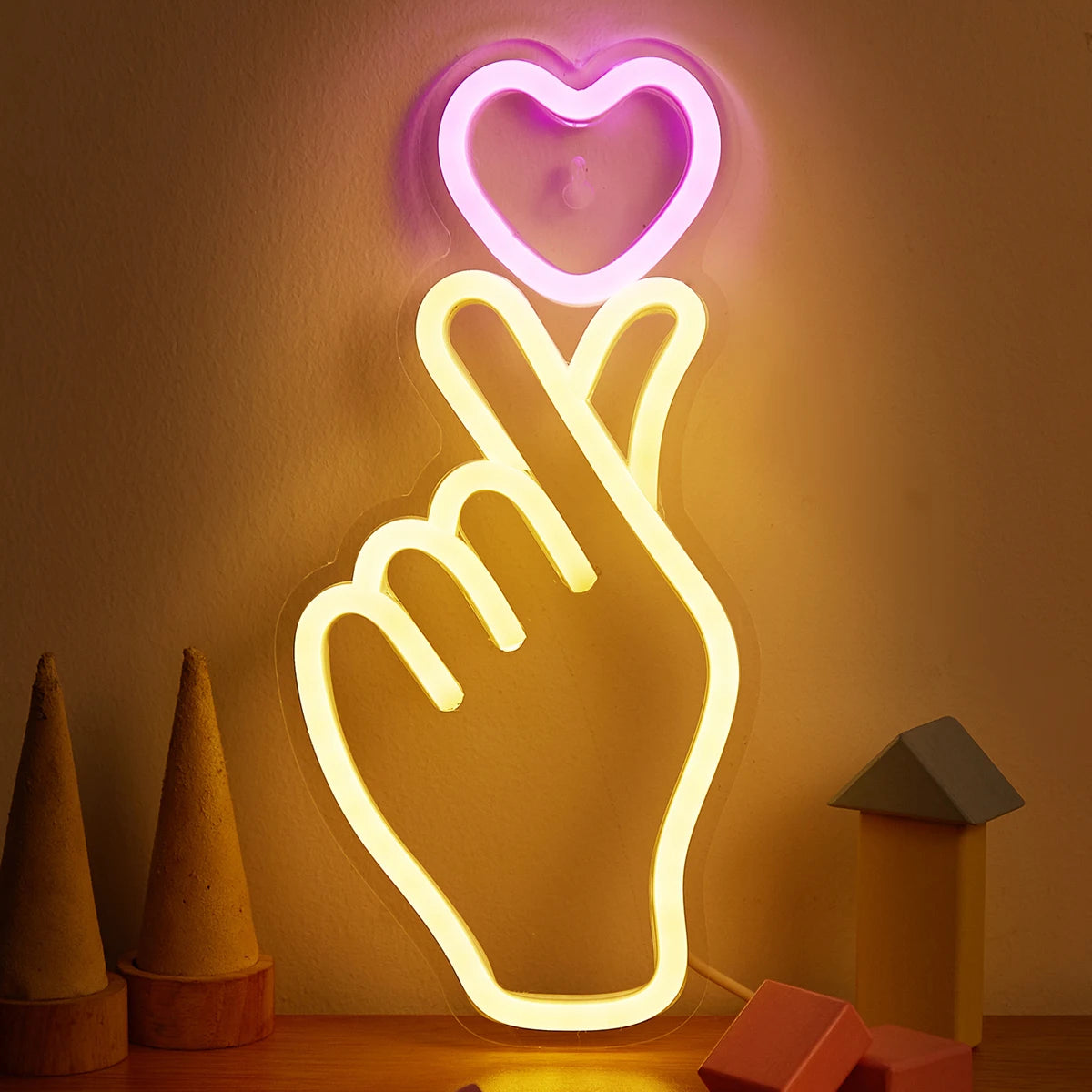 Chi-buy LED Neon Hand Heart USB Night Light 3D Wall Art Decor