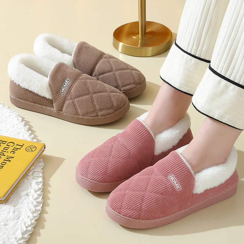 Comwarm New Women Slippers Plush Fur Thick Sole Antiskid