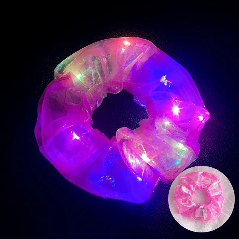 10 Pack LED Glow Hair Scrunchies Light Up Elastic Hairbands for Neon Parties and Celebrations