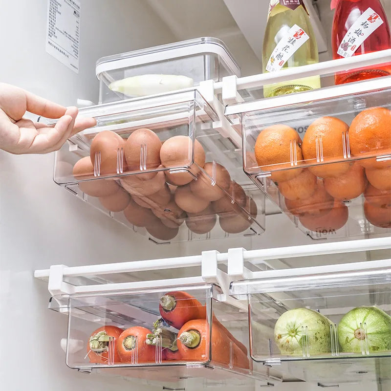 Transparent Kitchen Fridge Organizer Under-Shelf Storage Rack for Fruits Eggs and Food Items