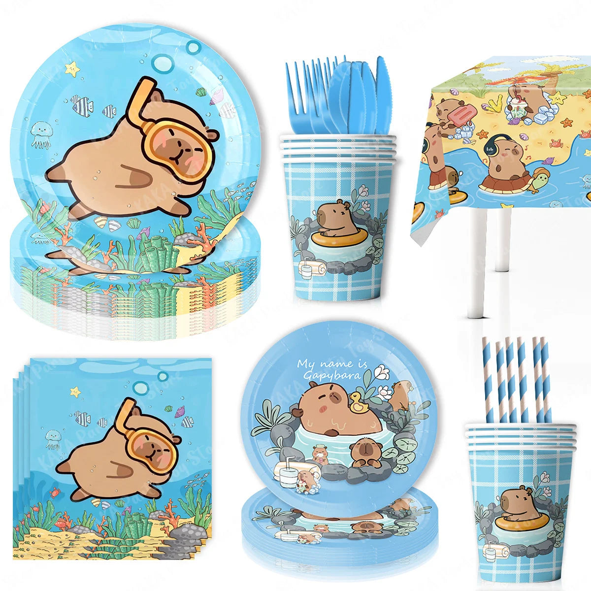 Capybara Birthday Decorations Balloons Cute Tableware Set