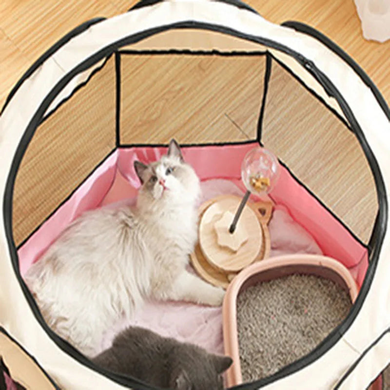 Foldable cats, dog kennels, cats, dogs, delivery rooms, pets, octagonal cages, breathable fences, tents, claw-resistant