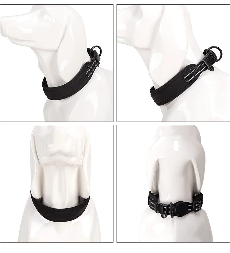 Personalized Adjustable Nylon Reflective Dog Collar with AirTag Holder for Small Medium and Large Dogs