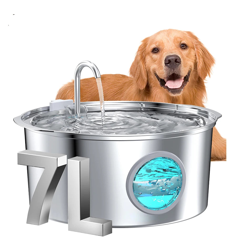 7L Large Capacity Stainless Steel Automatic Pet Water Fountain for Cats and Dogs with Silent Operation and Filtered Fresh Water
