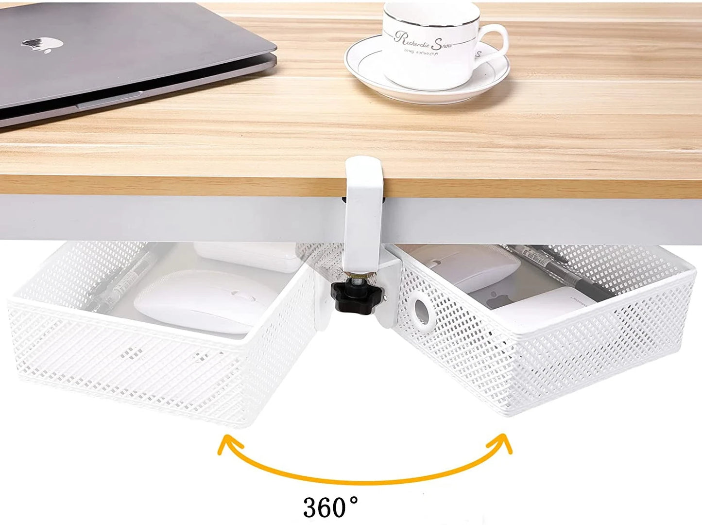 360 Rotating Under Desk Drawer Rack Organizer for Invisible Storage Box and Makeup Holder