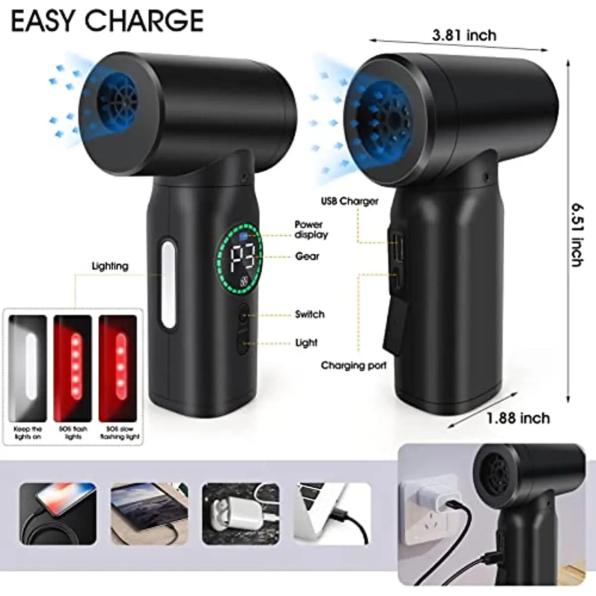 7500mAh Portable Compressed Air Duster 2 in 1 Cordless Cleaner