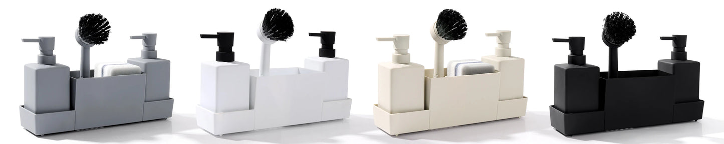 Matte Black Kitchen Soap Dispenser and Sponge Holder Set for Sink Caddy with Hand Soap and Dish Soap Storage