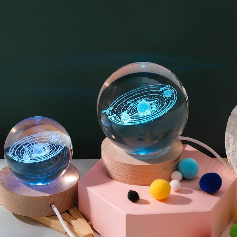 Crystal Ball LED Night Light 3D Saturn Solar System Lamp