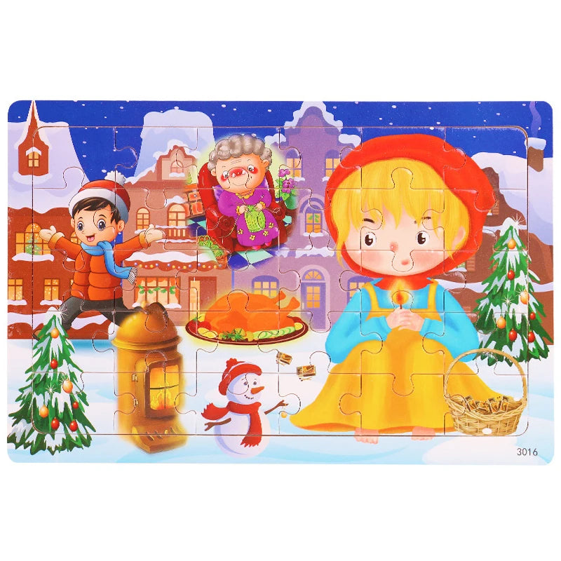 30 Pieces Wooden Jigsaw Puzzle for Kids Animal Vehicle Educational Toys