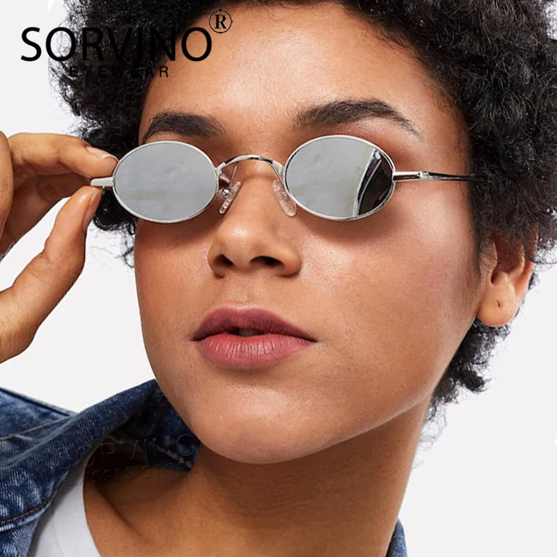 SORVINO Skinny Steampunk Oval Sunglasses 2020 Women Gold Shades