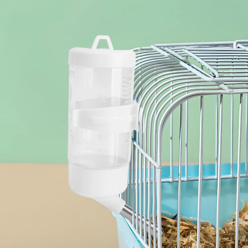 Small Animal Plastic Water Bottle with Stand Holder Drip-proof Pet Water Bottle with Food Bowl for Hamster Guinea Pig Rabbit