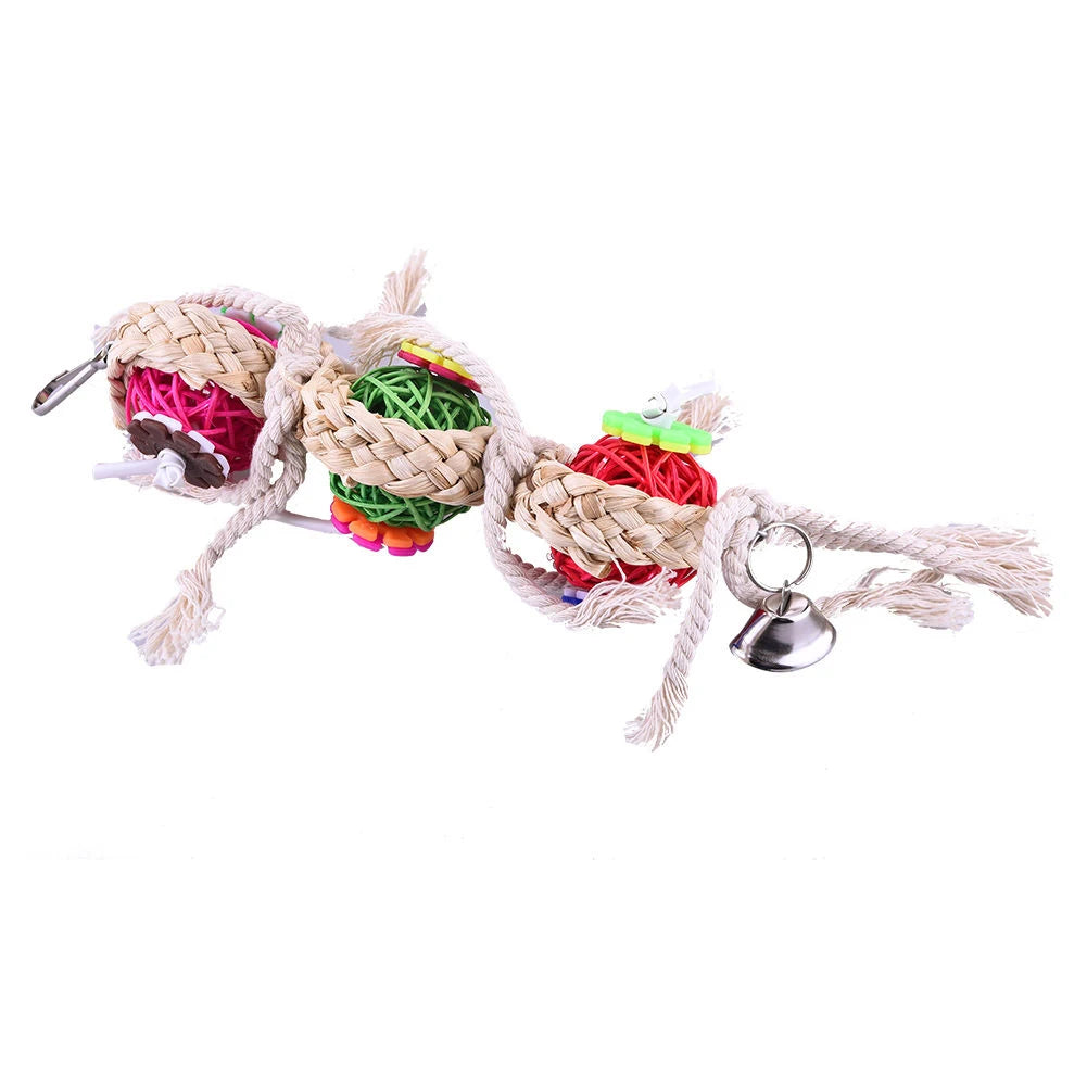 Pet Bird Bites Parrot Climb Chew Toys Hanging Cockatiel Parakeet Swing Cage Bird Chew Toys with Bell Pet Bird Toys Gifts