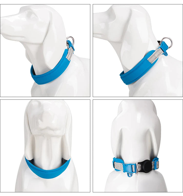 Personalized Adjustable Nylon Reflective Dog Collar with AirTag Holder for Small Medium and Large Dogs