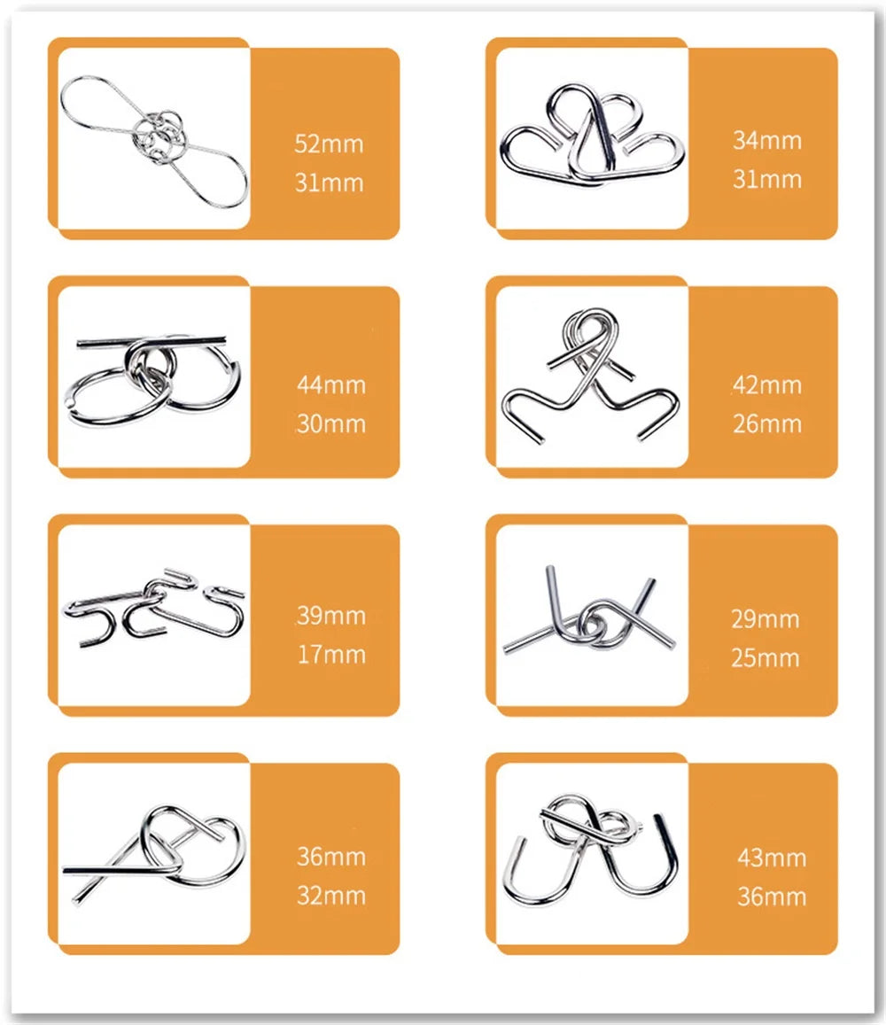 8Pcs Set Metal Montessori Puzzle Wire IQ Mind Brain Teaser Toys