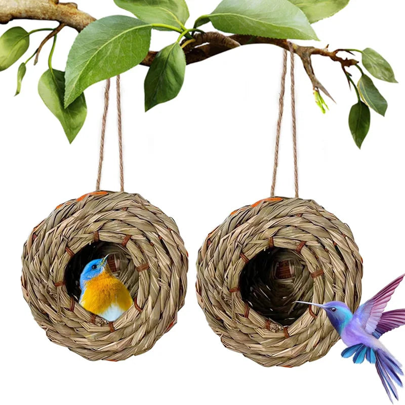 Bird Houses for Outdoor Hanging Handwoven Natural Grass Hanging Bird Houses Hummingbird Nest for Garden Window Outdoor Home
