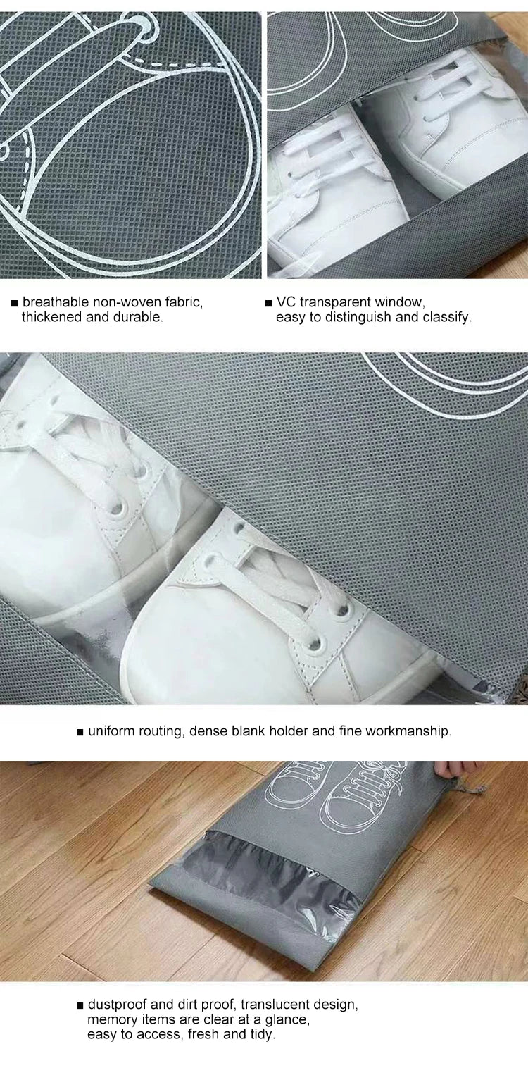 Portable Translucent Matte Non-woven Shoe Storage Bag Dust-proof Travel Organizer