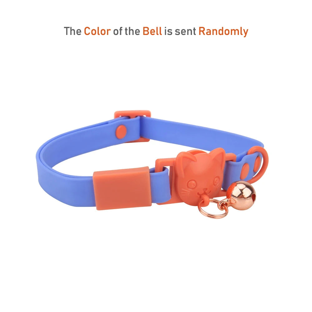 Pet Cat Collar Necklace With Small Bell PVC Waterproof Adjustable Kitten Collar Candy Color