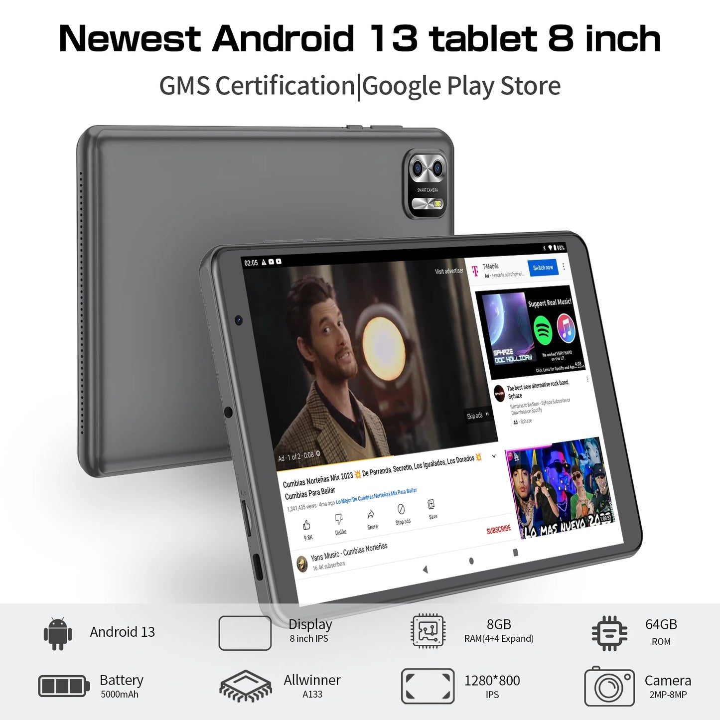 PRITOM 8 Inch Tablet Android 13, 8GB RAM, 64GB ROM, WiFi