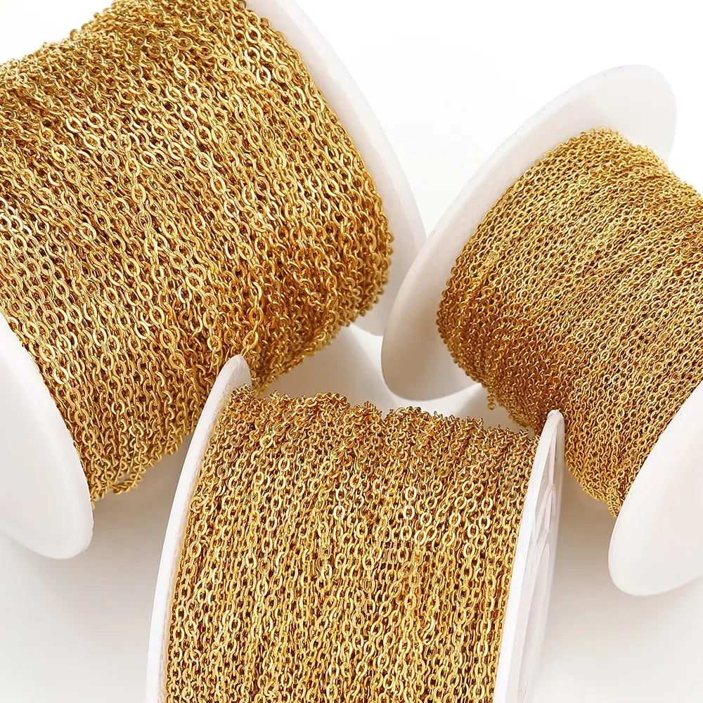 10 Meters Stainless Steel Chain 1 1.5 2mm Gold Steel Color for DIY Jewelry Making