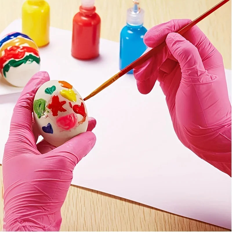 Pink Nitrile Disposable Household Gloves XS to L Elastic Latex Free Waterproof Durable Cleaning Tool