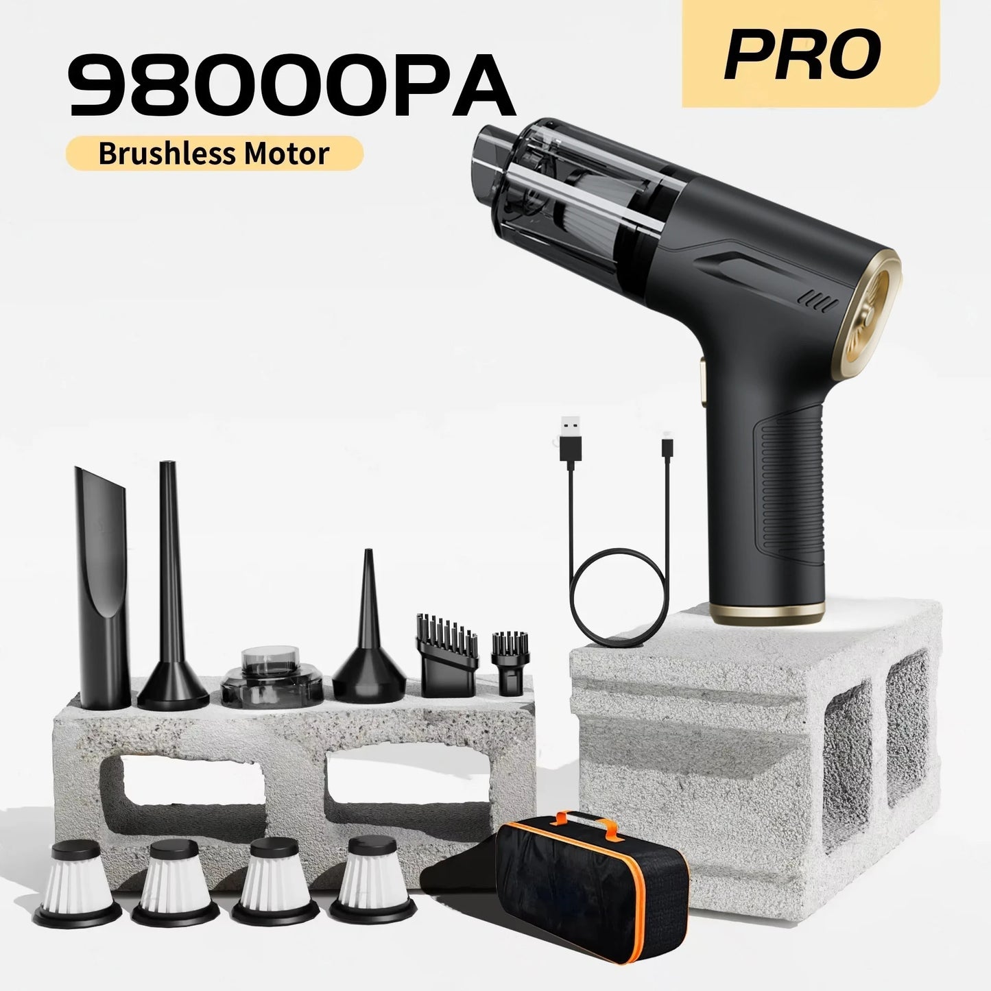 CENRR 98000PA Car Vacuum Cleaner Portable Wireless Strong Suction