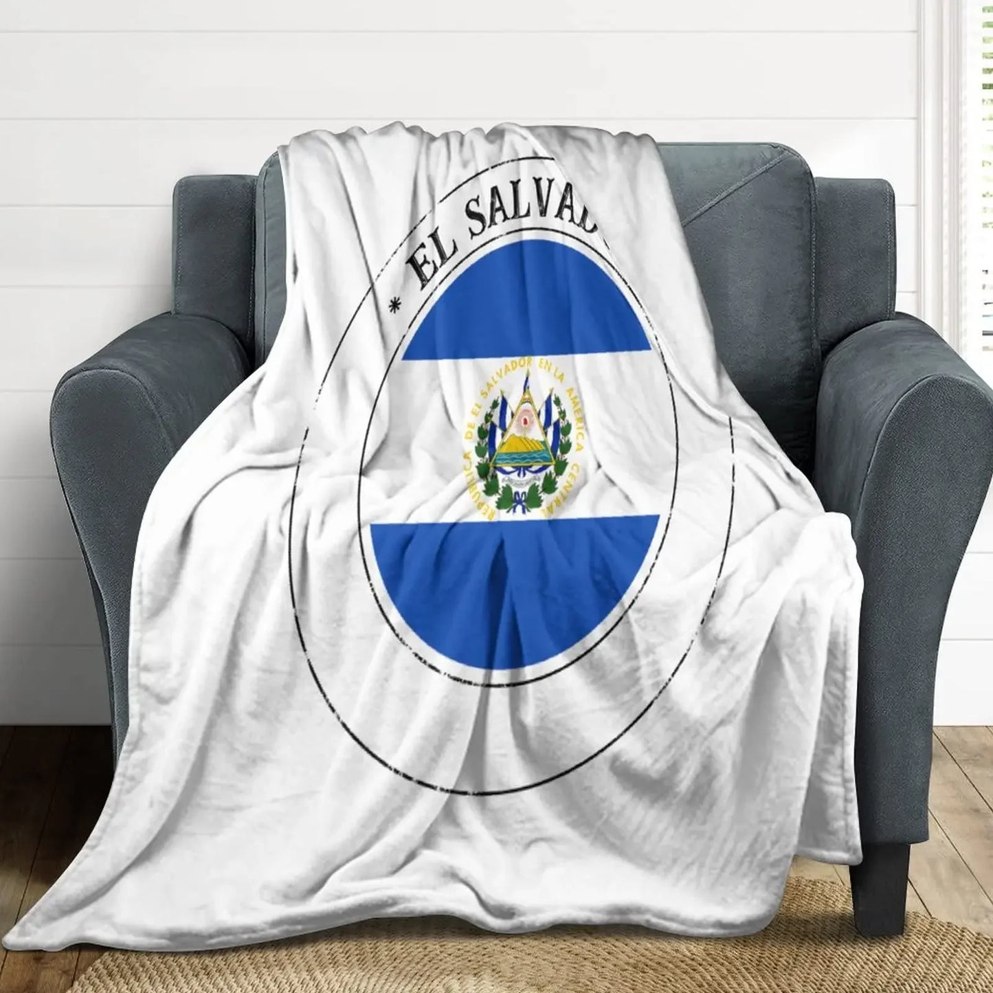 El Salvador Flag Blanket -Blue Sherpa
