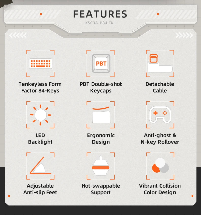 Teclado mecánico Machenike K500A-B84 con 75 % de TKL, intercambiable en caliente, con cable, retroiluminación de 6 colores, 84 teclas para PC, portátiles y gamers