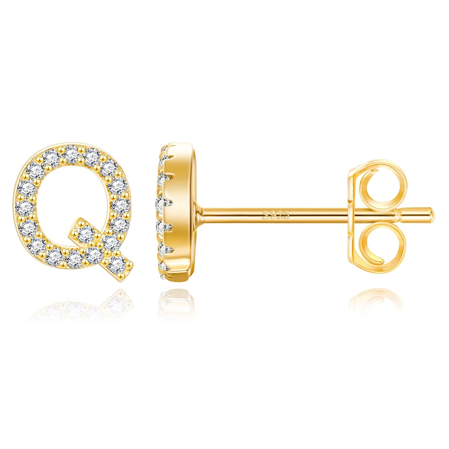 Simple Metal 925 Sterling Silver Letter Earrings with Zircon