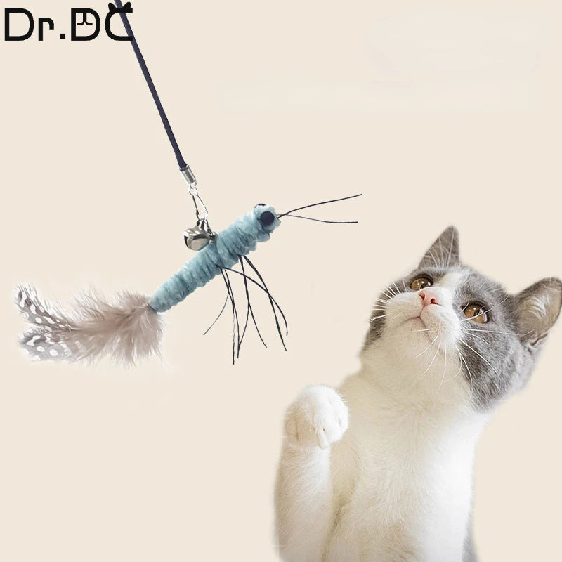 Dr.DC Teasing Cat Stick Head with or without Wire Stick Dragonfly Feather Cat Supplies Interactive Fun Pet Cat Toy Accessories
