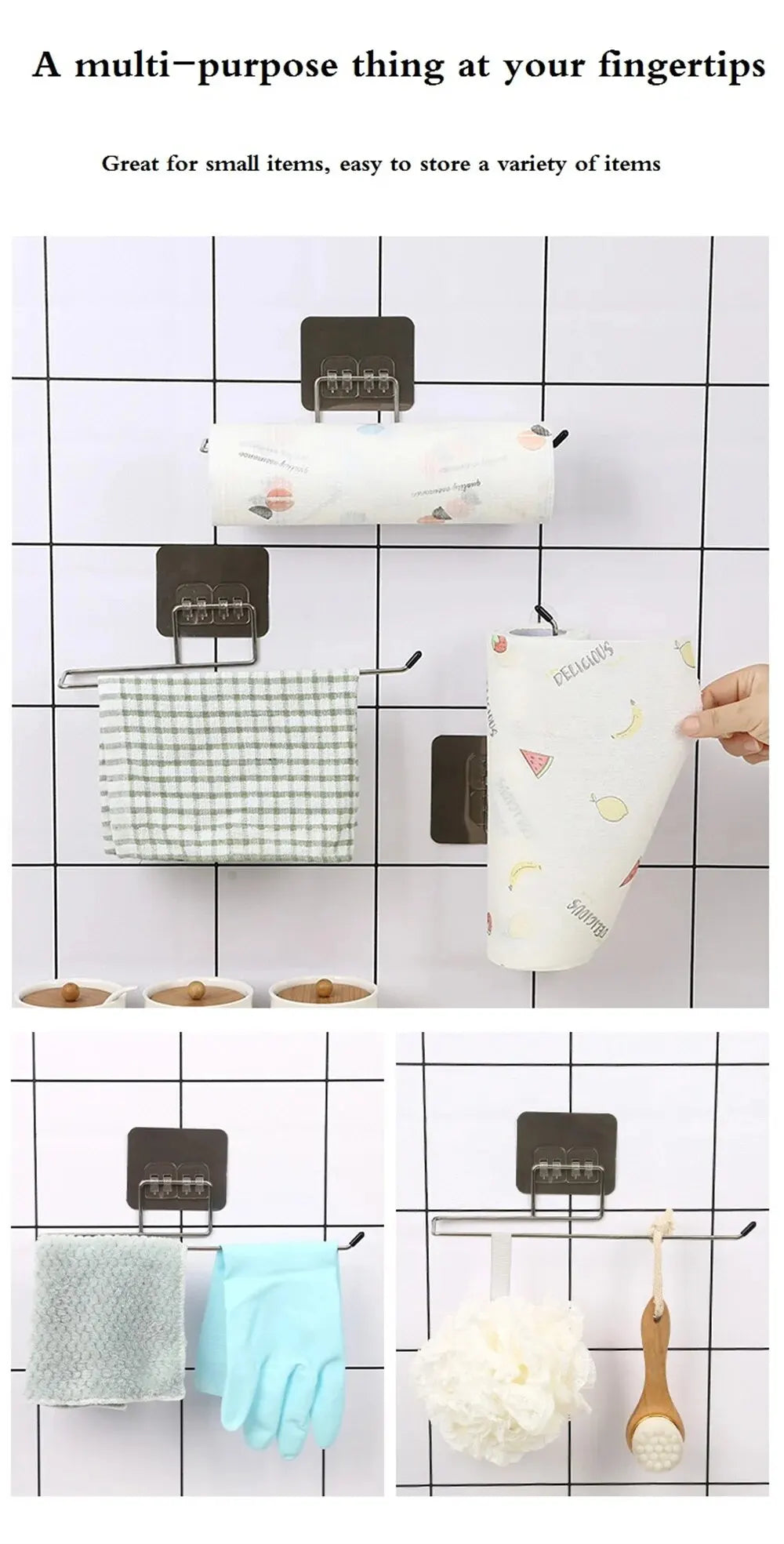 2PCS Kitchen Paper Towel Holder Adhesive Rack for Storage