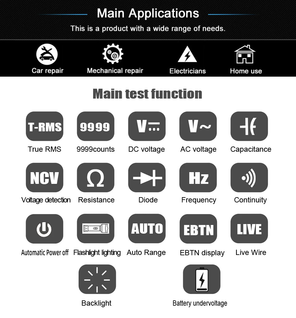 BSIDE Portable Digital Multimeter with AC DC Voltage Detection