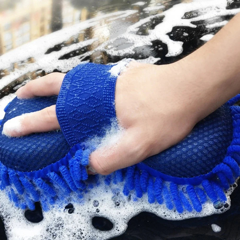 1 Pc Blue Microfiber Chenille Car Wash Sponge Cleaning Tool