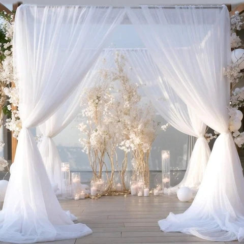 Tulle Backdrop Curtains Set of 2 Sheer Decorative Curtains for Birthday Parties Weddings and Photography