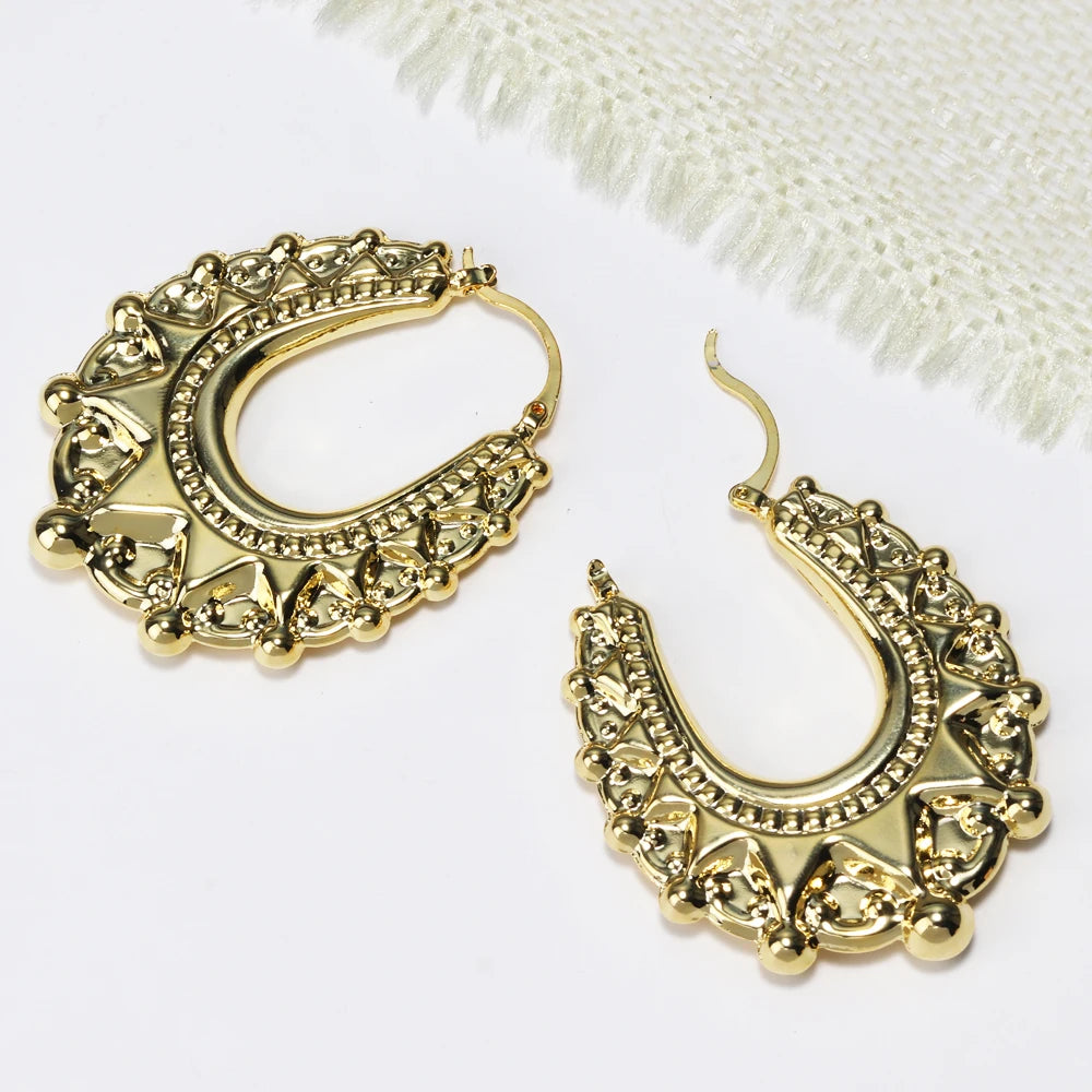 Luxury Quality Vintage Non Tarnish Womens Earrings 18K Gold Plated Hypoallergenic Waterproof Fashion Hoop Spikes Beads
