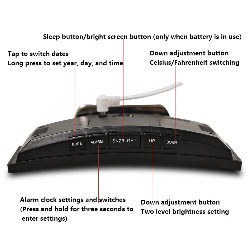 Creative Curved Electronic Clock LED Large Screen Mirror Alarm Clock for Students