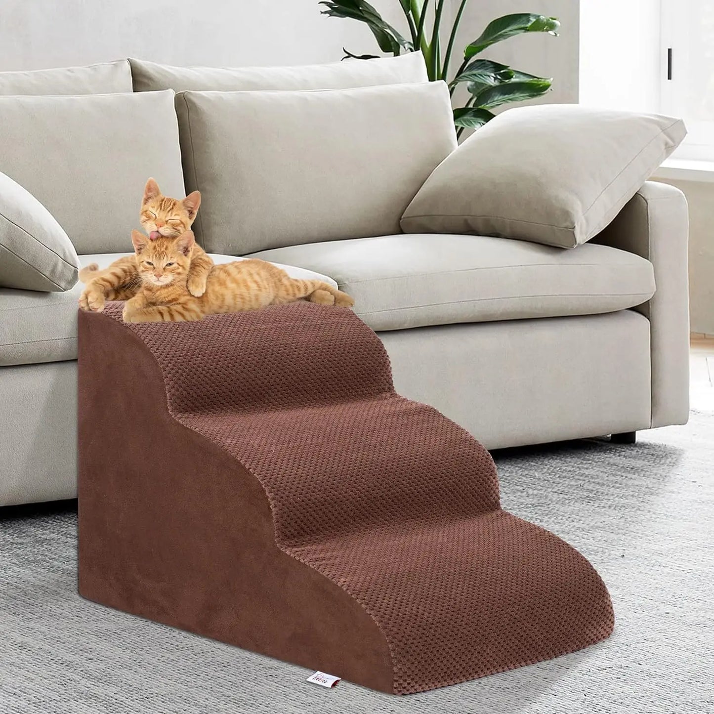 Pet Stairs for Large Dogs and Cats High Density Soft Foam Extra Wide Non-Slip Steps for High Beds and Couches