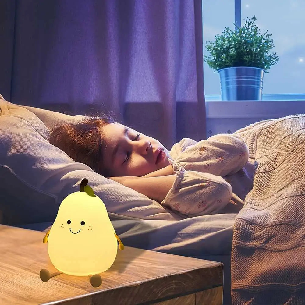 Pear Shaped Silicone Night Light for Kids Dimmable 7 Colors USB Rechargeable Cute Bedroom Lamp