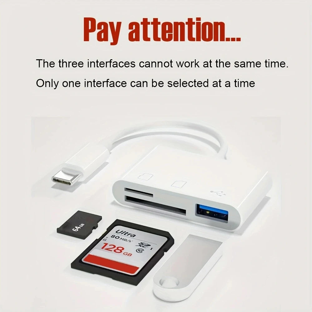 USB C To SD/TF Memory Card Reader, 3-in-1 Fast Data Transfer for iPhone 15 Pro, iPad, Mac, Android & PC