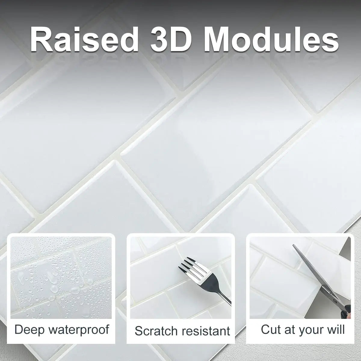 Big Size 12x12 Inch 3D Subway Wall Tile Stickers Waterproof Vinyl Wallpaper 10 Sheets